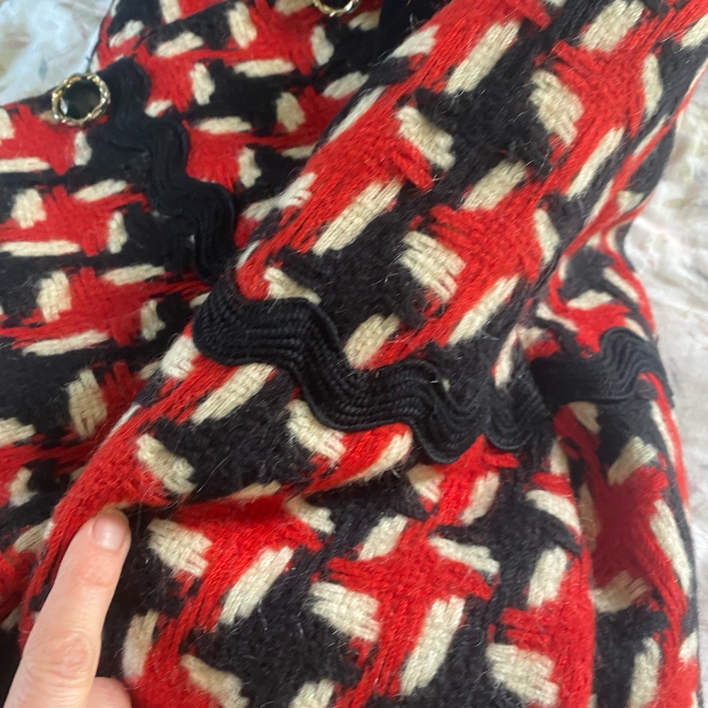Vintage Moschino Cheap & Chic black white red plaid wool mohair coat Nanny Fran - Picture 12 of 13